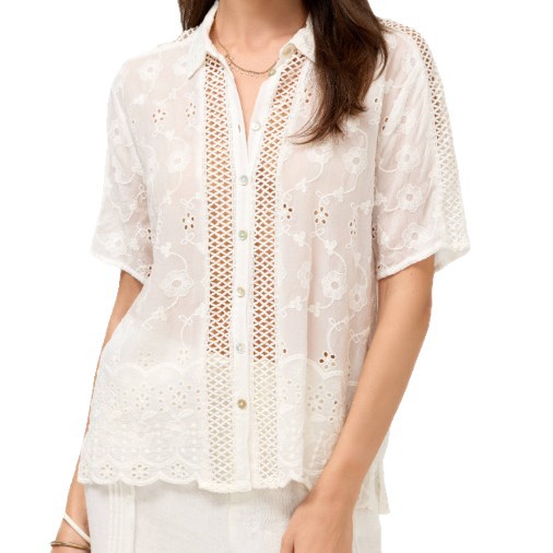 Verano Europa y América comercio exterior ropa de mujer lujosa camisa de encaje agujerada de estilo francés de mujer con solapa suelta de algodón de manga corta image 6
