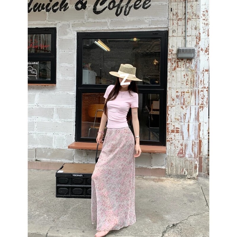 French-Style Floral Half-Skirt for Women, Summer High-Waisted Design, Niche Fairy Skirt, 2026 Petite Mermaid Long Skirt