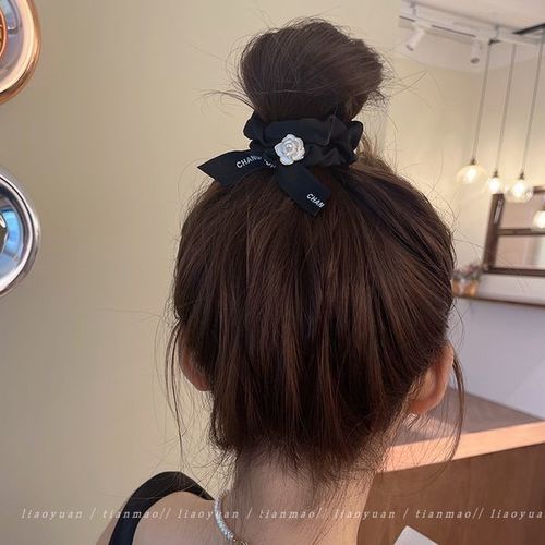  New Camellia Hair Tie Headband High-end Elegant Rubber Band Women’s Hair Tie Retro Simple Leather Case