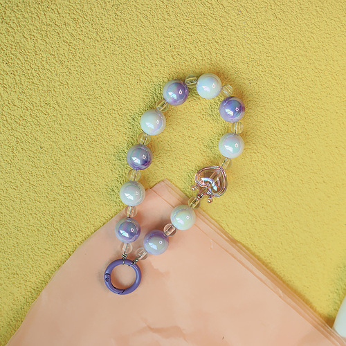 New two-color bead mobile phone chain pendant plated color crown ins fashion keychain bag hanging accessories women's bracelet 