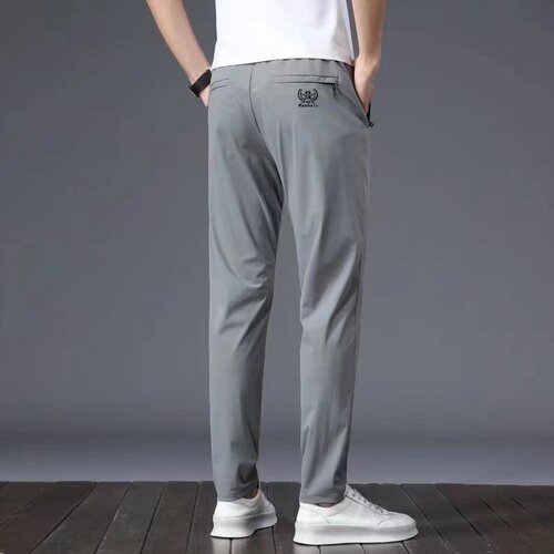 Summer Ice Silk Men's Casual Long Pants Embroidered Loose Trendy Youth Versatile Loose Plus Size Straight Leg Pants