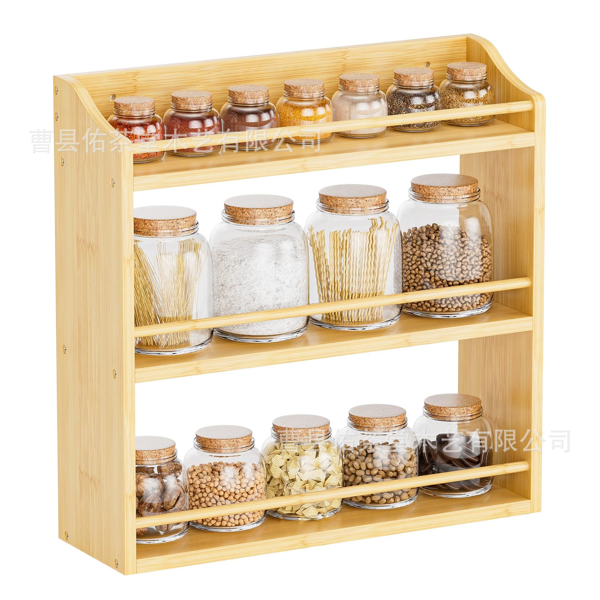 Cross-border bamboo kitchen spice storage rack desktop spice jar…