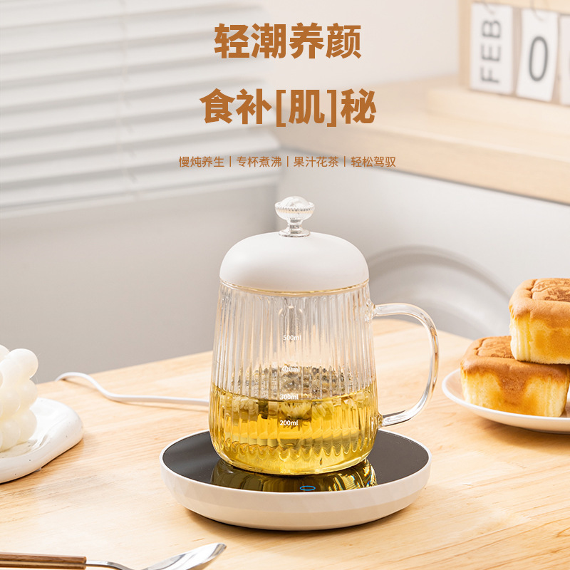 100度智能恒温杯垫高硼硅玻璃平底杯国规插头养生壶套装 送礼用品|undefined