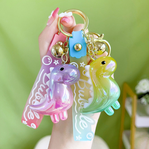 Creative Gradient Frosted Luminous Dinosaur Keychain Exquisite and Cute Car Bag Small Pendant Gift Wholesale