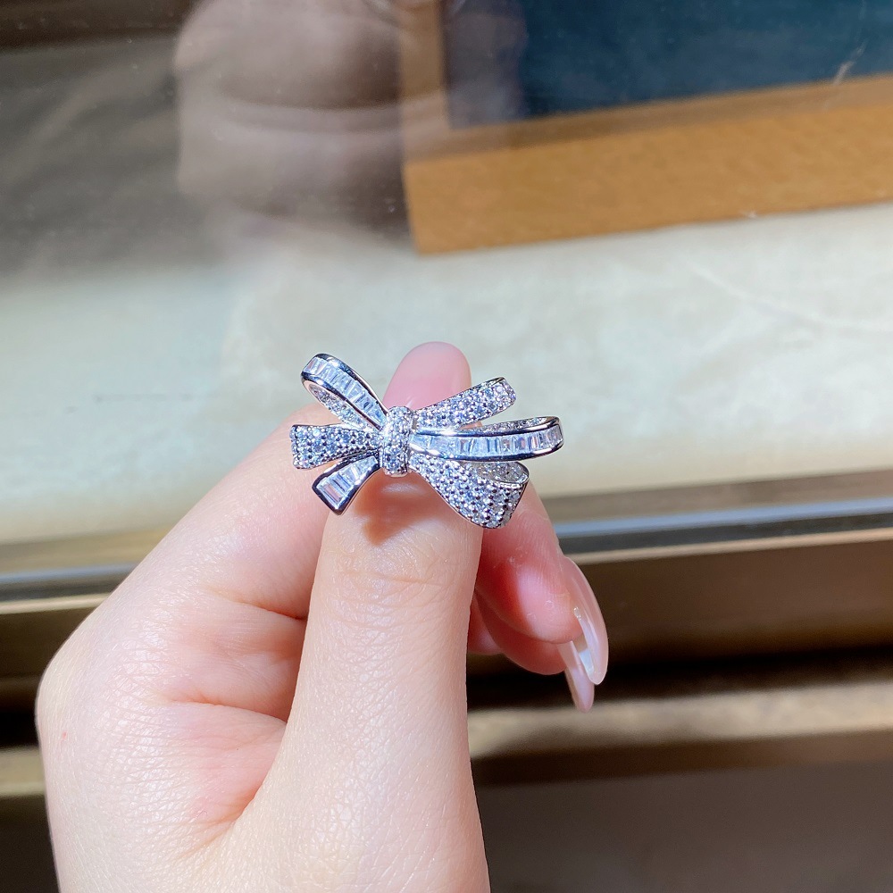 Fashion Bow Knot Sterling Silver Plating Inlay Zircon Rings 1 Piece