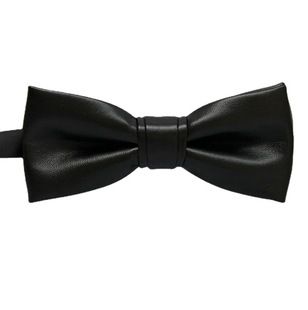 Fashionable Men's Handmade Trendy PU Leather Korean-style Narrow Black Tie Bow