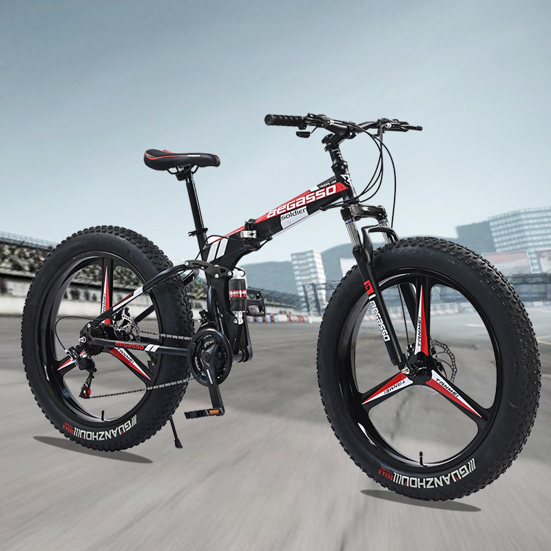 Folding Beach Snowy Mountain Bike Double Shock Absorption Off-road Men's and Women's Children's Variable Speed Bicycle Large Wheel Wide Tire Bicycle