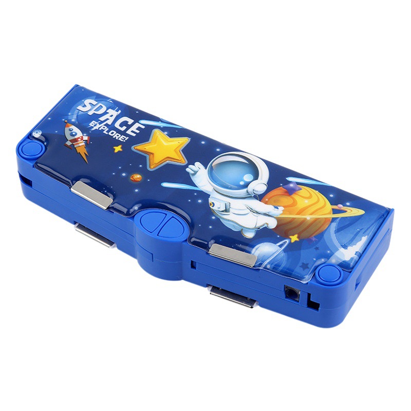 Caja de papelería multifuncional de doble cara de tres capas recientemente mejorada, caja de lápices para estudiantes de escuela primaria de gran capacidad para niños y niñas, juego de 8 piezas gratis