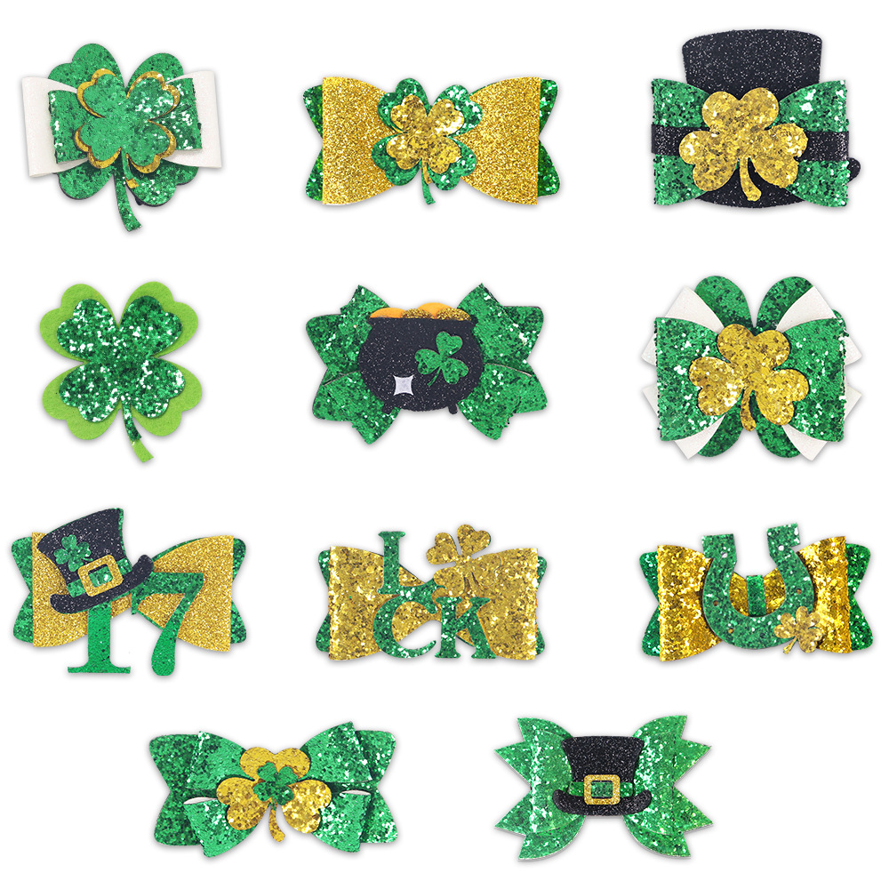 Nuevo cross-border día irlandés broches de trébol día de San Patricio decoración arco verde broches para el cabello