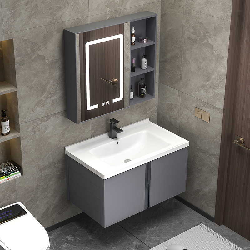 Thickened Space Aluminum Bathroom Cabinet Set with Integrated Ceramic Basin, Washbasin Cabinet, Vanity Unit, Mirror Cabinet, Smart