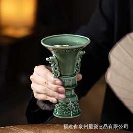 仿古青瓷觚杯白酒烈酒酒杯高脚杯大容量二两创意酒樽批发创意复古