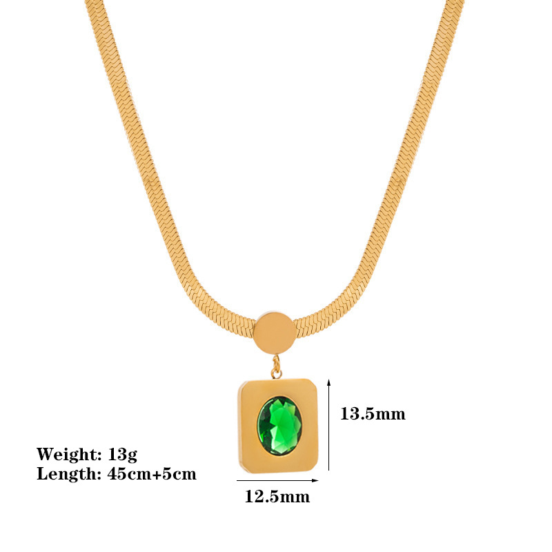304 Stainless Steel 18K Gold Plated Casual Simple Style Plating Inlay Sector Square Oval Artificial Rhinestones Resin Pendant Necklace display picture 2