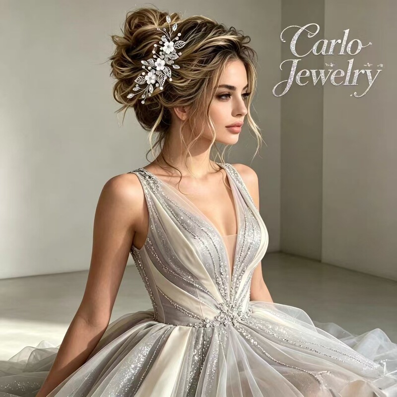European and American Cross-Border Headwear, Soft Clay Flower Accessories, Crystal Headbands, Hand-Woven Headwear, White Flower Rhinestone Photo Accessories