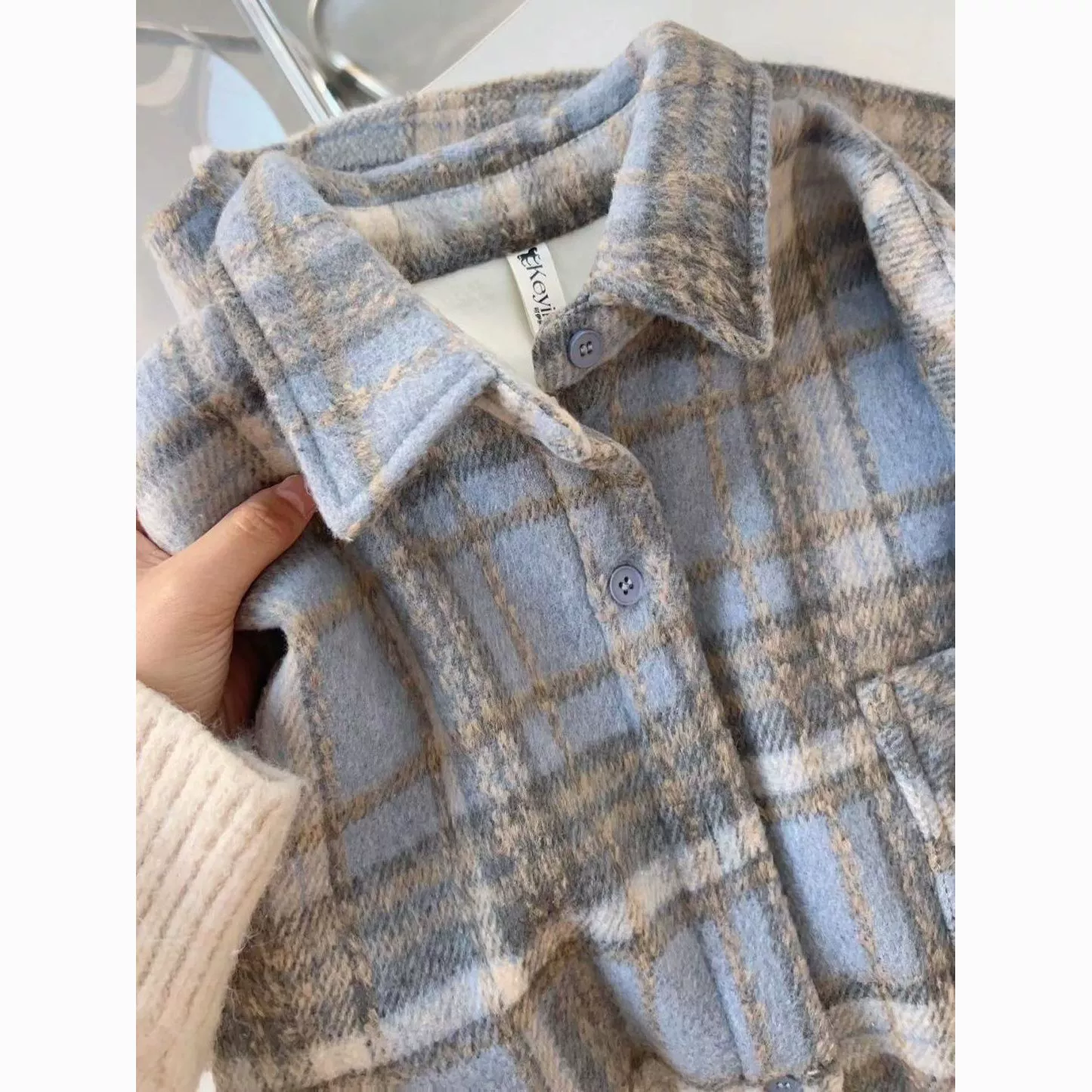 Винно-красная шерстяная клетчатая рубашка женское американское ретро ленивое осеннее и зимнее свободное дикое пальто средней и длинной