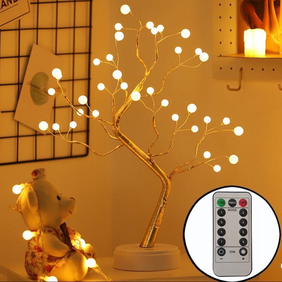Lámpara de árbol pequeño transfronterizo LED, alambre de cobre, decoración de árbol de perlas, luz de color, decoración de atmósfera de gypsophila, luz de noche