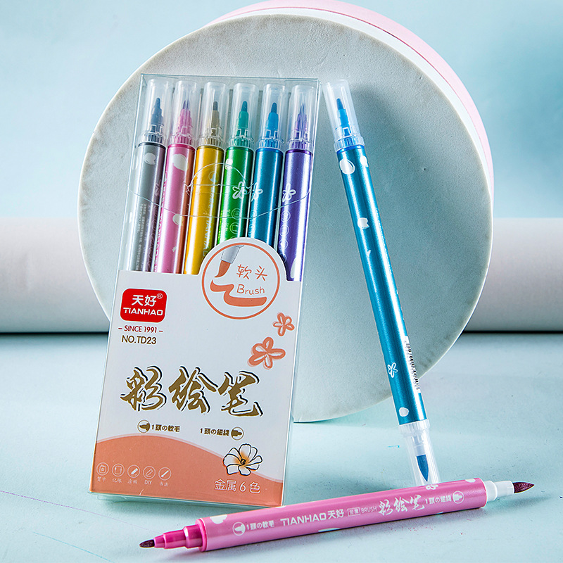 Papelería creativa TD23 de doble cabeza pintura pluma estudiante DIY diario clave marca marcador estudiante escuela suministros