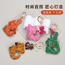 ins风可爱项链小猫皮革钥匙扣 创意卡通女士包包汽车钥匙扣现货