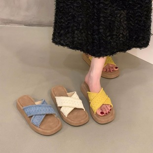 Thick-Soled Woven Cross-Strap Sandals, Fairy Shoes for Outer Wear, 2025 Summer Vacation Style Beach Sandals with Skirts