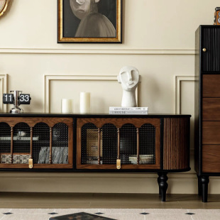 French Antique Retro Coffee Table Solid Wood Black Living Room American Tv Cabinet Small Apartment Storage Locker New Style
