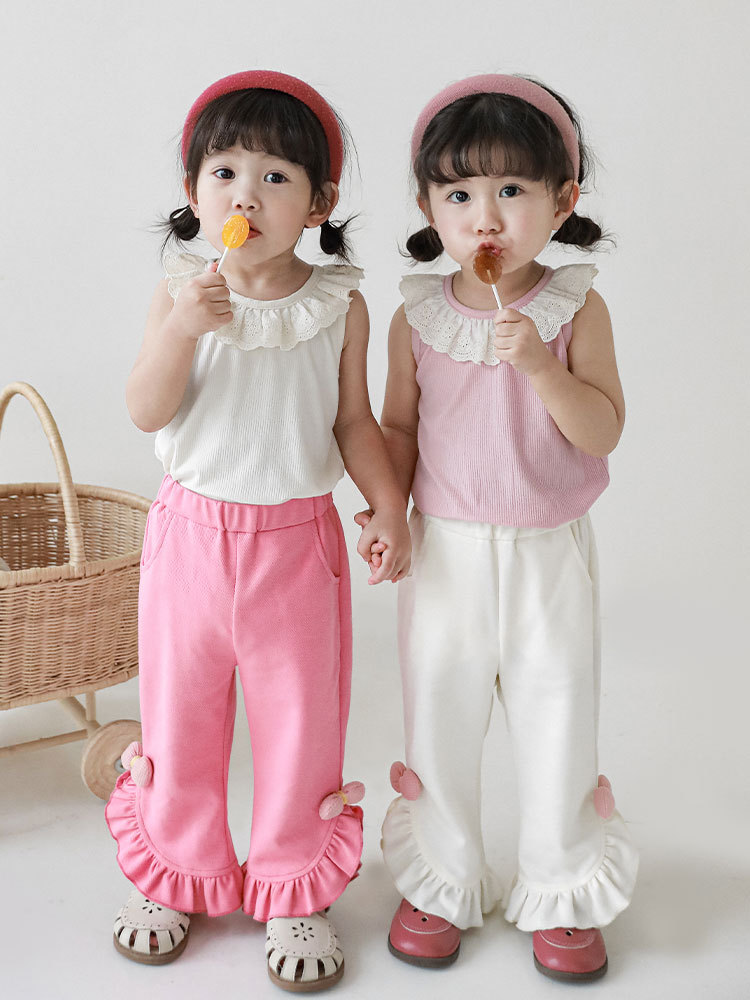 Qiududo muchachas lindas de encaje escote color sólido chaleco verano nuevos niños ropa estilo coreano del bebé delgada superior