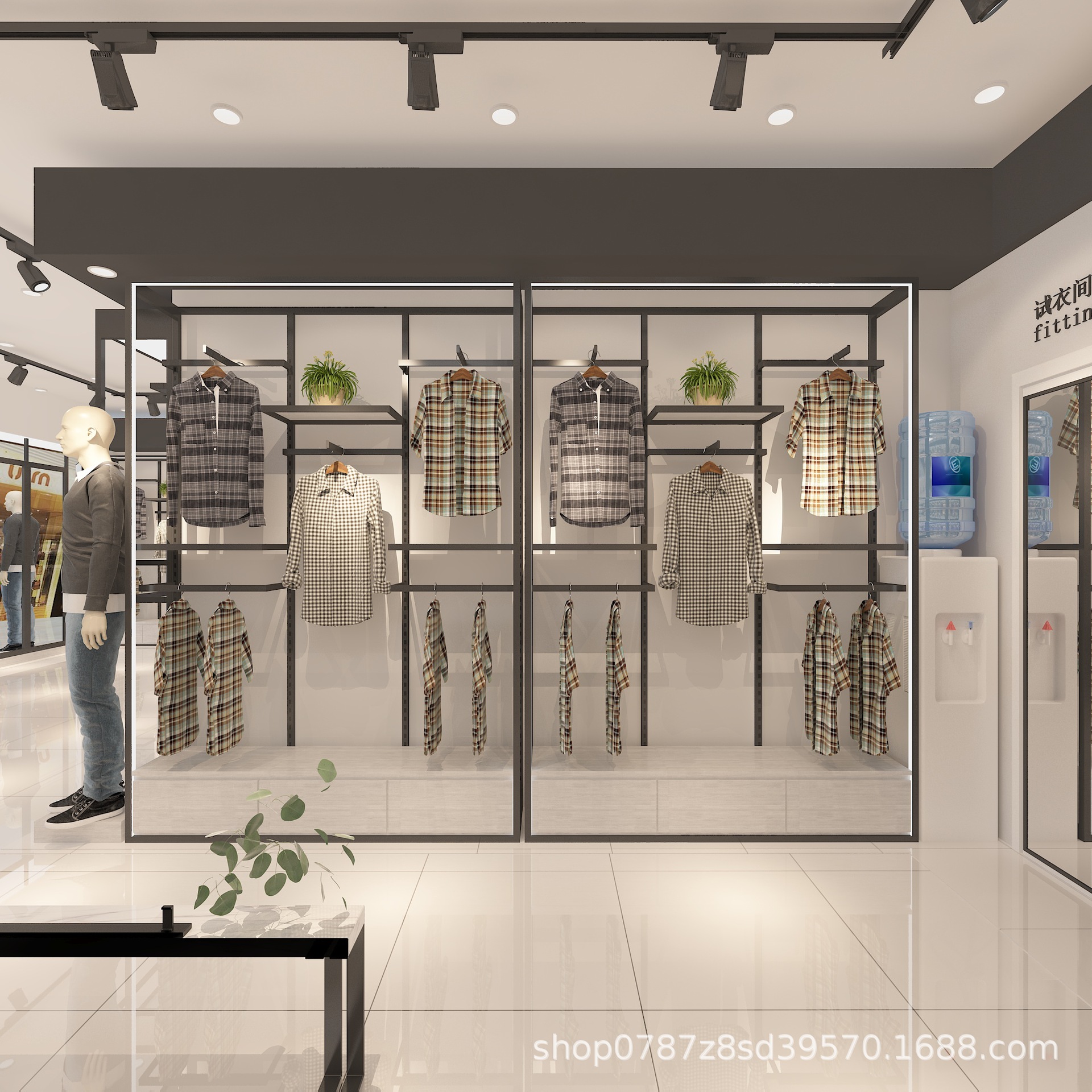 Tienda de exhibición tipo piso con iluminación, estante de exhibición, estante de exhibición de tienda de ropa para hombres, estante de exhibición de tienda de ropa gruesa