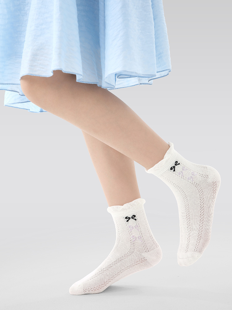 1965 calcetines para niños al por mayor 2026 primavera y verano delgada tarjeta de jardín púrpura calcetines de algodón permeable calcetines de malla para niñas