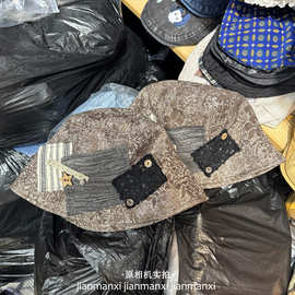 复古做旧废土风贴布纽扣渔夫帽子女春夏百搭辣妹遮阳报童帽盆帽