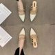 Explosive Small Chanel Style Rivet High Heels Women's Baotou Half Slippers Fashion 2025 Pointed Sandals and Slippers Thick Heel