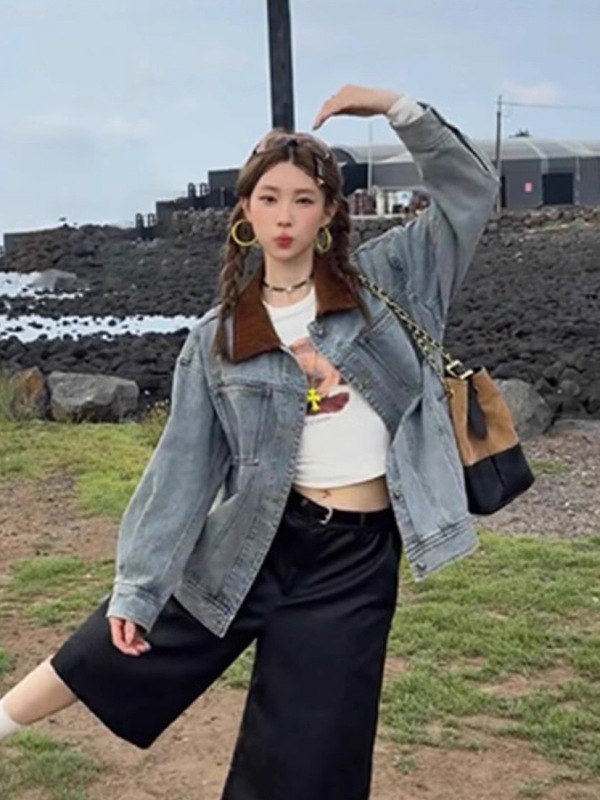 港风牛仔休闲美式复古日系工装风衣长款男女宽松上衣潮牛仔外套潮|undefined