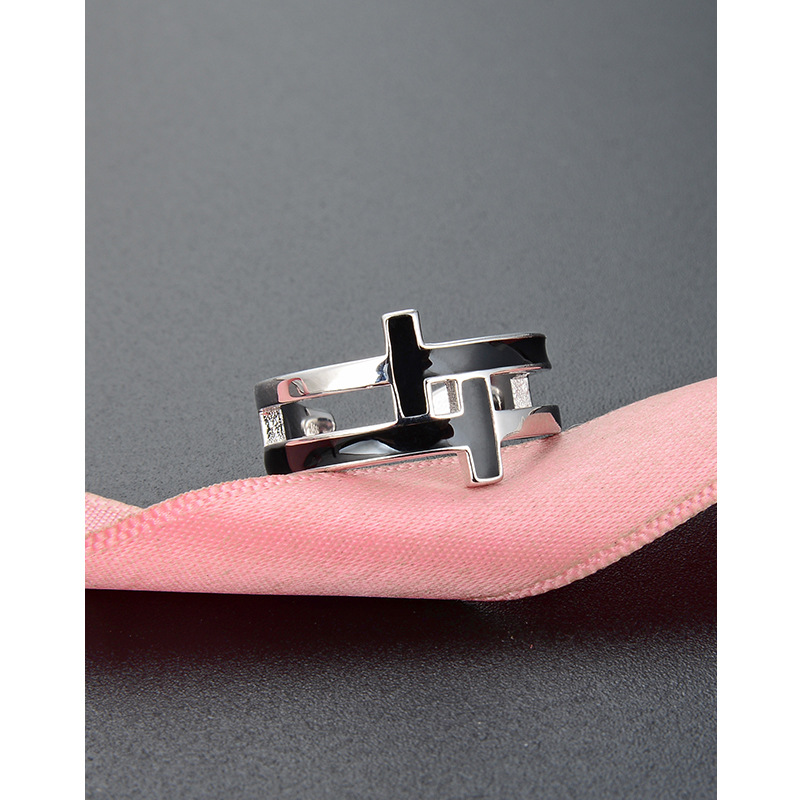 Anillo de dedo índice de anillo de plata s925 de las mujeres geométricas estilo japonés y coreano estilo simple estilo Chanel goteo de aceite anillo abierto al por mayor