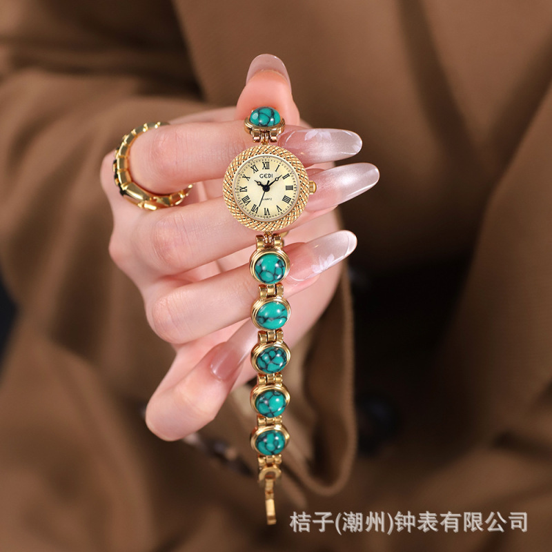 Goldie 中古ライト高級ハイエンドカラフルなブレスレットウォッチニッチハイエンドキャッツアイチェーンクォーツ時計|undefined