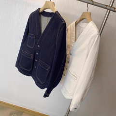 高級チャネル商品!! 純Z ~ 、その * 小衆デザイン三ポケット酵素水洗vネックデニムジャケット女春