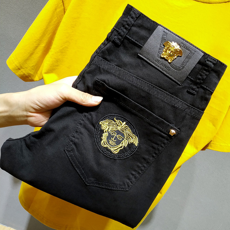 香港潮牌黑色牛仔裤男高端轻奢弹力新品春秋款高级感修身直筒长裤