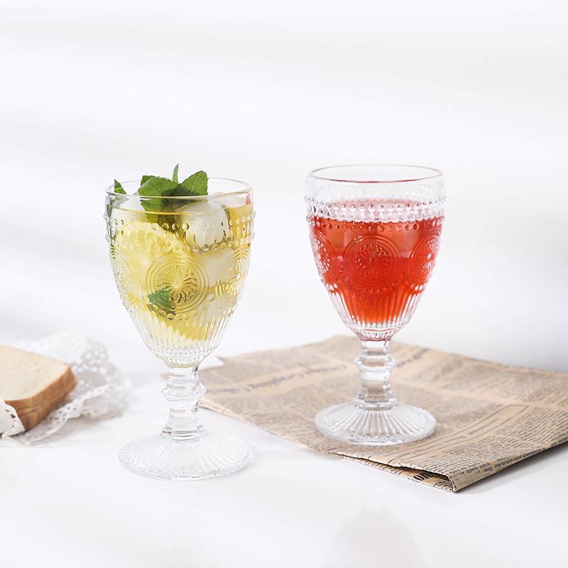 Fábrica de venta al por mayor ins soleil vaso de agua retro relieve taza de vidrio transparente taza de té