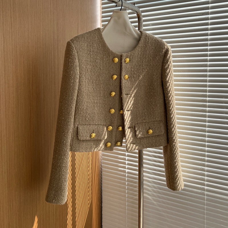 French-Style Double-Breasted Short Coat for Women, Autumn and Winter Vintage Tweed Jacket Cardigan, Chanel-Style Coat