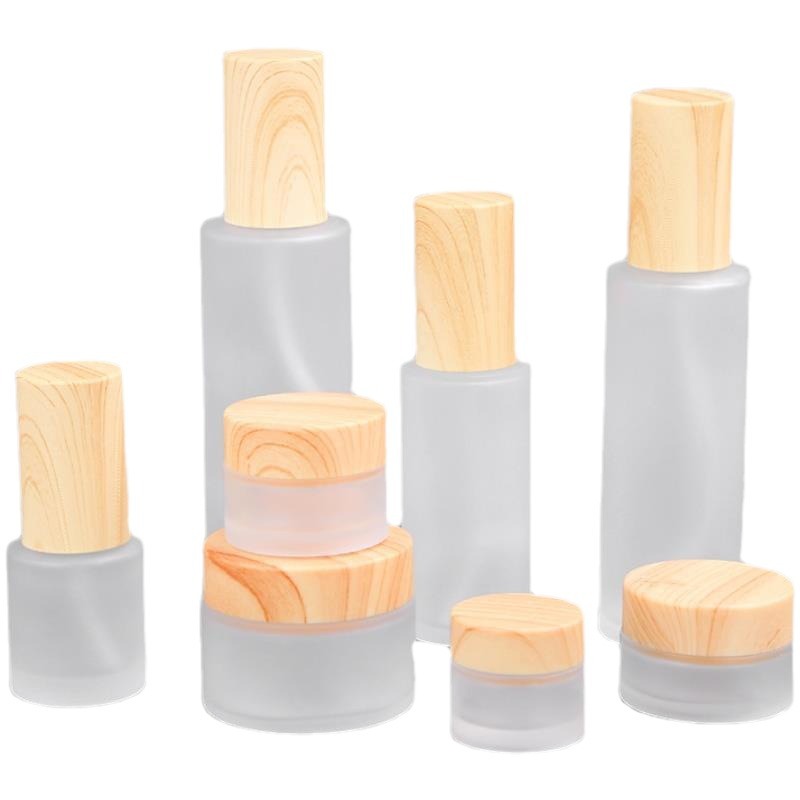Grano de madera artesanal botella de vidrio cosmética esencia botella de vidrio cosmética sub-botella crema de tóner botella vacía