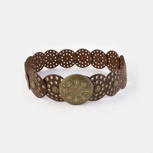 New Cross-border Retro Denim Western-style Distinctive Belt Women's Metal Stitching Hollow Air Eye Y2K Spice Belt