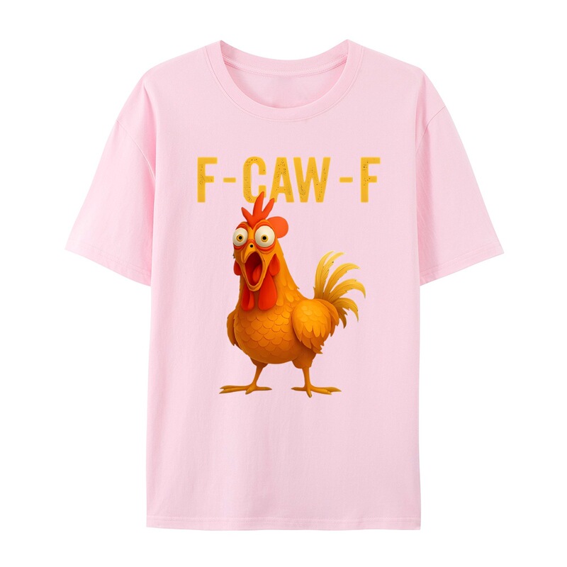 跨境新款有趣的公鸡印花F-Caw-F运动纯棉休闲大码T恤男女同款|undefined