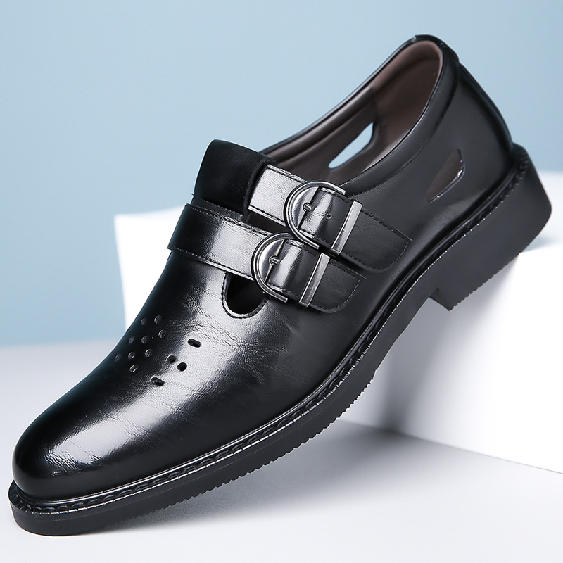 2025 New Summer Sandals for Men, Soft Leather, Soft Sole, Perforated Leather Shoes, Hollow Breathable Dad Shoes, Closed-Toe Leather Sandals