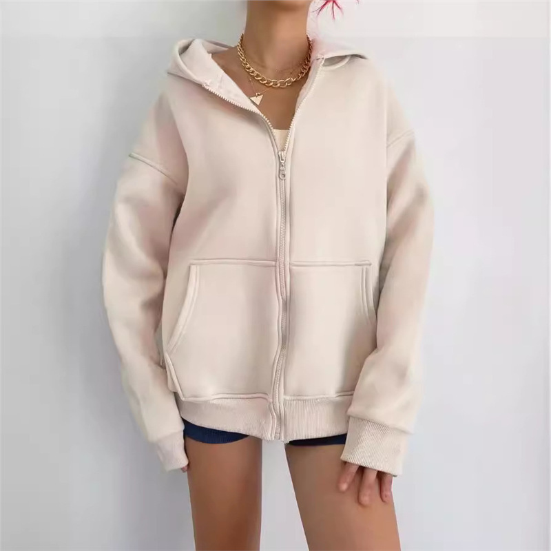 Foreign Trade European and American Style 2025 Amazon Temu New Hot-Selling Women's Zipper Hooded Cardigan Jacket Sweatshirt in Stock