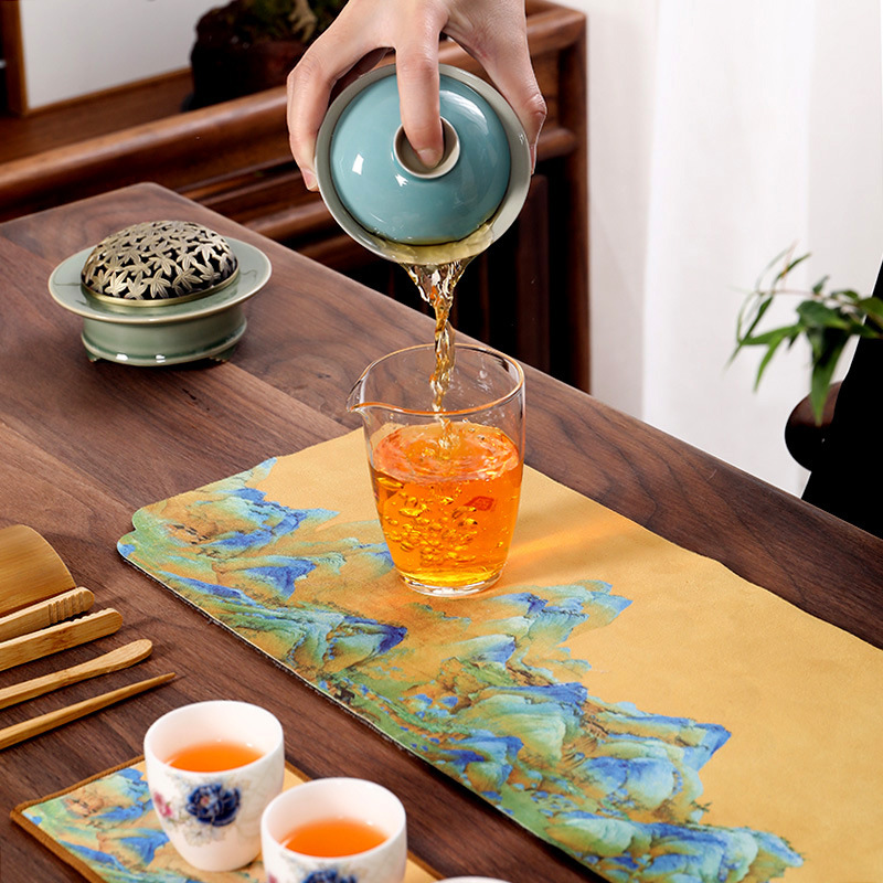 Nuevo estilo chino pequeña estera de té toalla de té seca estera Kung Fu juego de té accesorios engrosada estera de aislamiento tetera Placa de té estera