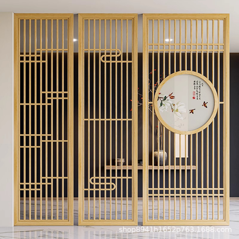 New Chinese-Style Solid Wood Screen Partition Modern Minimalist Living Room Hotel Antique Chinese-Style Decoration Screen Can Be Customized