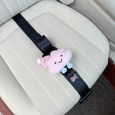 support belt – Car seat belt - three-point-anti-strangling-safety-belt-black-with-pink-cap-and-pink-cloud-design