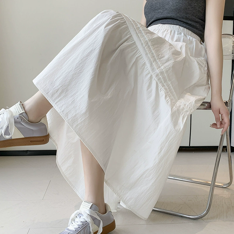 Летняя длинная белая юбка, oversize, середина длины, хлопок и лён, силуэт A-линии