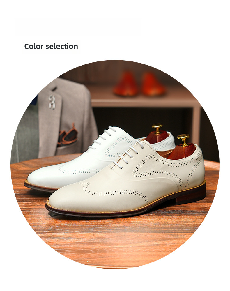 Britiske brogues udskårne herresko i ægte læder, hvide bryllupsbrudepigesko, bryllupsbrudgomssko, herresko i læder, afslappet business-stil_voghion.com