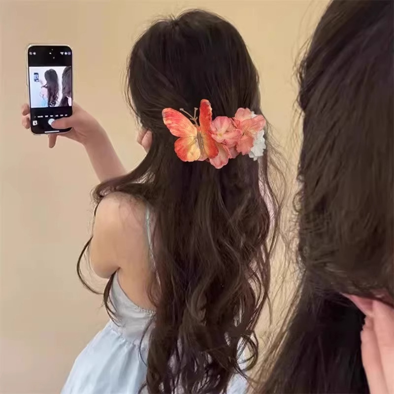 春夏の雰囲気の模擬花のヘアピン、美しいサイドヘッドドレス、ヘアアクセサリー、海辺の写真撮影、高級ヘアピン|undefined