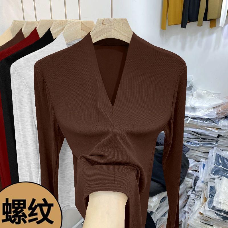韩系深v领大码小众女士毛衣针织衫舒适秋冬季上衣女打底衫新款潮