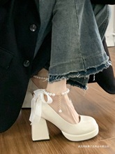 玛丽珍鞋女皮鞋皮新款女鞋子小个子厚底女鞋高跟白色单鞋婚鞋