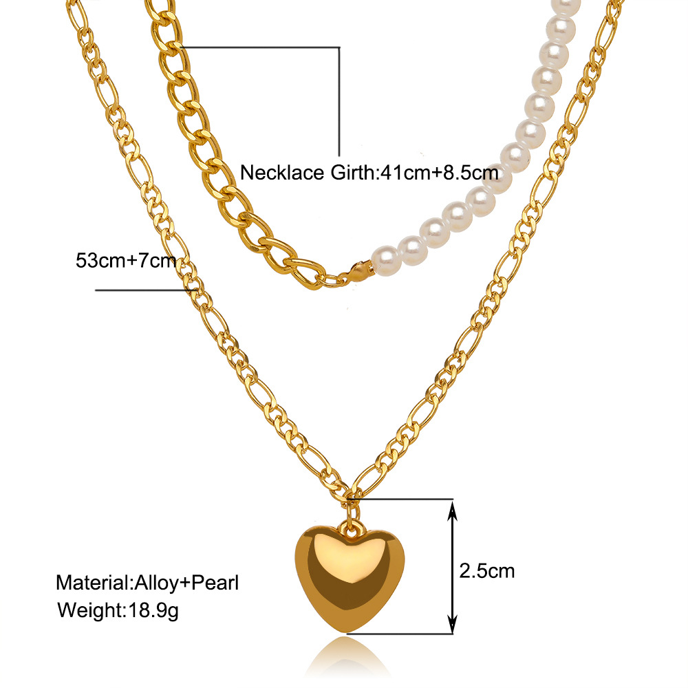 Creative Heart-shape Necklace Personality Double-layer Alloy Necklace display picture 1