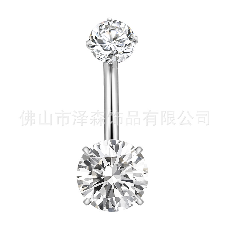 F136 Titanium Alloy Four-Claw 5A Round Zircon Navel Ring G23 Titanium Belly Button Jewelry detail image 9